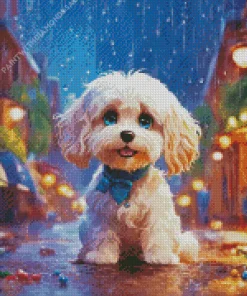 Maltese In Rain Diamond Painting