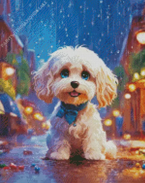 Maltese In Rain Diamond Painting