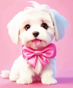 Maltese With A Pink Bow Diamond Painting