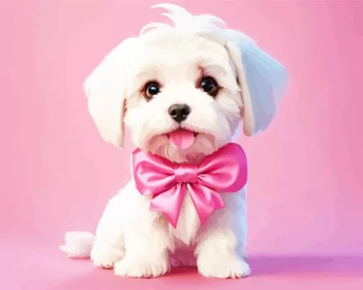 Maltese With A Pink Bow Diamond Painting