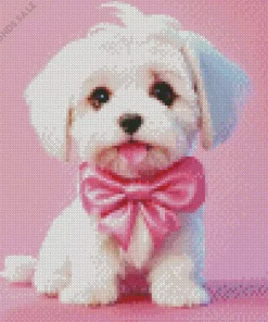 Maltese With A Pink Bow Diamond Painting