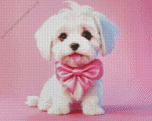 Maltese With A Pink Bow Diamond Painting