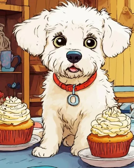 Maltese With Cupcakes Diamond Painting