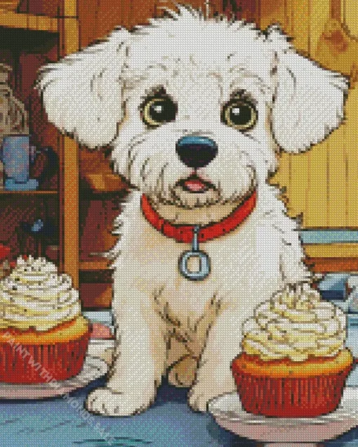 Maltese With Cupcakes Diamond Painting