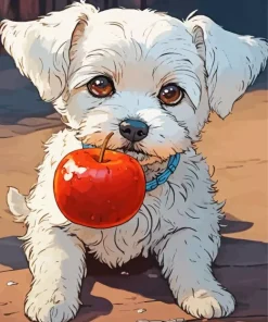 Maltese With Red Apple Diamond Painting