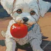 Maltese With Red Apple Diamond Painting