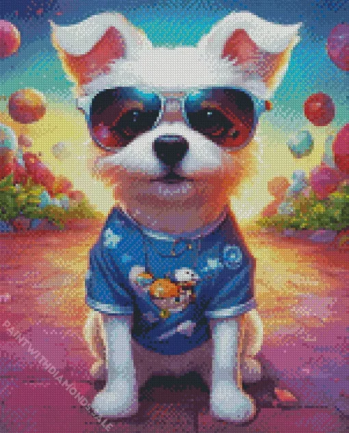 Maltese With Sunglasses Diamond Painting