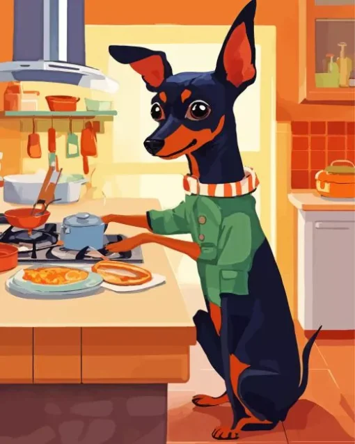 Miniature Pinscher Cooking Diamond Painting