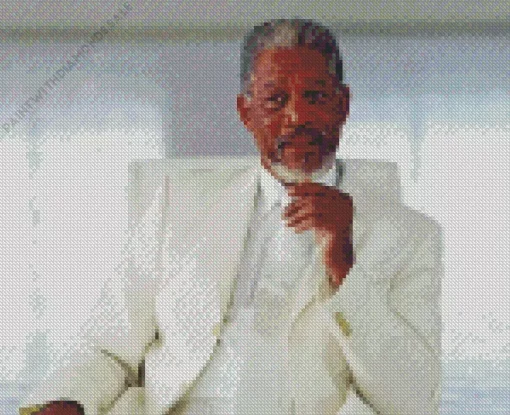 Morgan Freeman In White Suit Diamond Painting