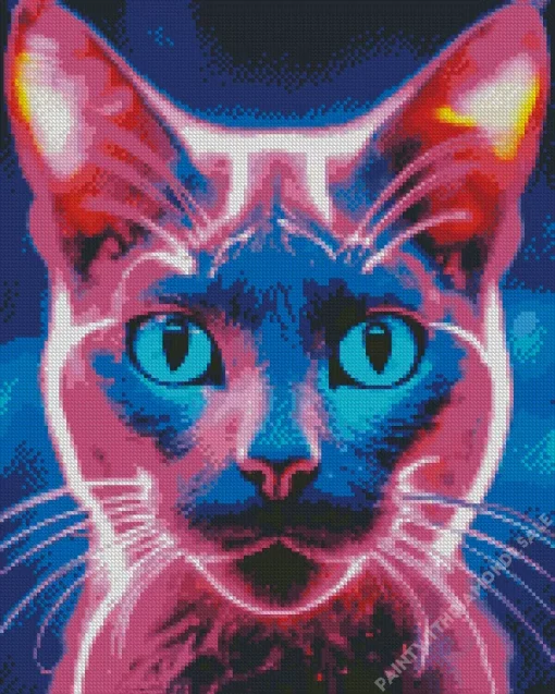 Neon Purple Cat Diamond Painting