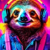 Neon Sloth With Headphones Diamond Painting