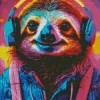 Neon Sloth With Headphones Diamond Painting