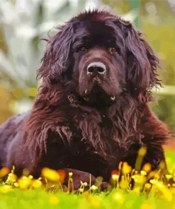 Newfoundland In Flowers Field Diamond Painting