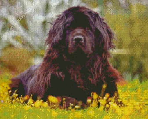 Newfoundland In Flowers Field Diamond Painting