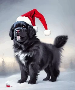 Newfoundland In Santa Hat Diamond Painting