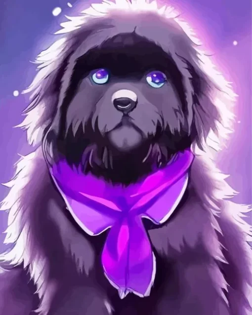 Newfoundland With A Purple Tie Diamond Painting