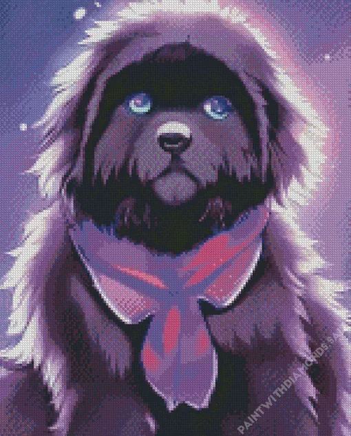 Newfoundland With A Purple Tie Diamond Painting