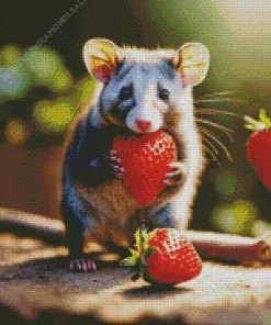 Opossum Eating Strawberries Diamond Painting