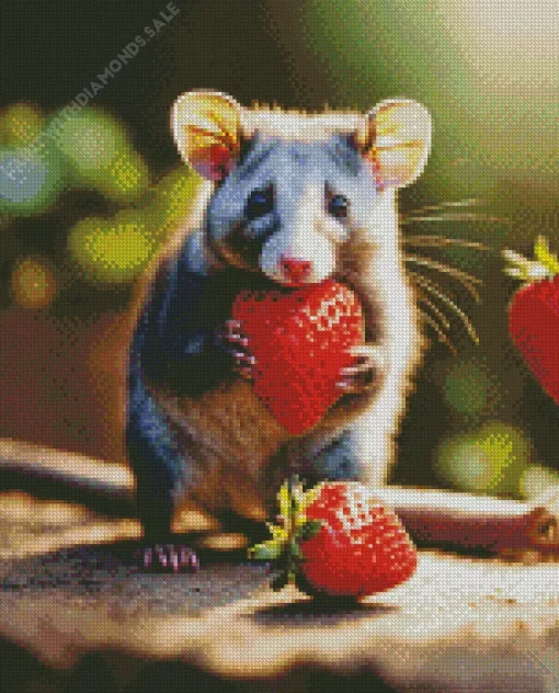 Opossum Eating Strawberries Diamond Painting