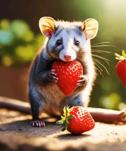 Opossum Eating Strawberries Diamond Painting