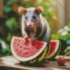 Opossum Holding Watermelon Diamond Painting