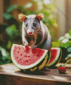 Opossum Holding Watermelon Diamond Painting