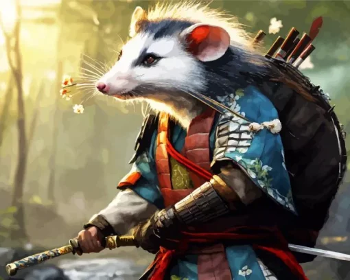 Opossum Samurai Diamond Painting