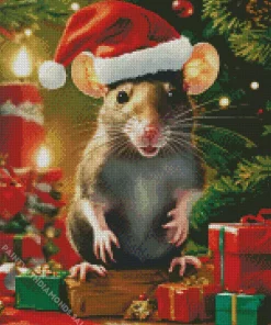 Opossum With Santa Hat Diamond Painting