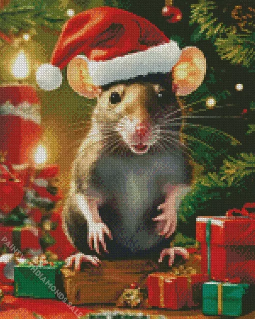 Opossum With Santa Hat Diamond Painting