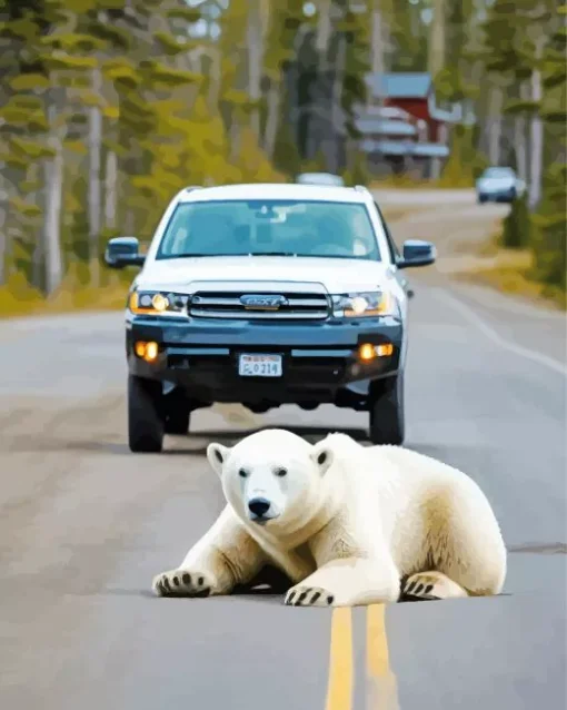 Polar Bear In The Road Diamond Painting