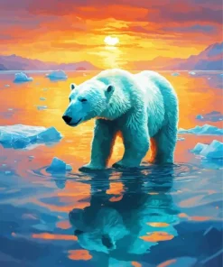 Polar Bear Walking In Sunset Diamond Painting