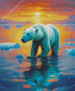 Polar Bear Walking In Sunset Diamond Painting