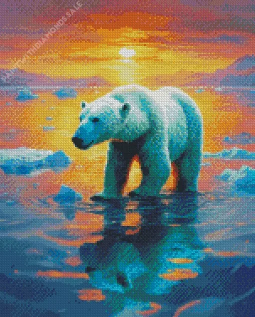 Polar Bear Walking In Sunset Diamond Painting