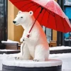 Polar Bear With Red Umbrella Diamond Painting