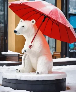 Polar Bear With Red Umbrella Diamond Painting