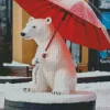 Polar Bear With Red Umbrella Diamond Painting