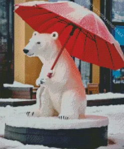 Polar Bear With Red Umbrella Diamond Painting