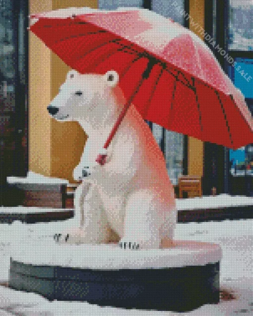 Polar Bear With Red Umbrella Diamond Painting