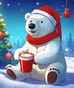 Polar Bear With Santa Hat Diamond Painting