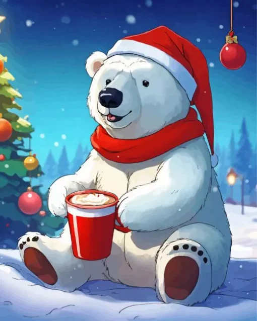 Polar Bear With Santa Hat Diamond Painting