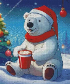 Polar Bear With Santa Hat Diamond Painting