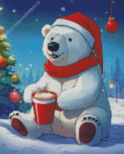 Polar Bear With Santa Hat Diamond Painting