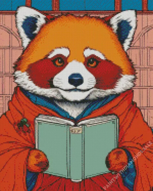 Red Panda Reading Book Diamond Painting