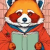 Red Panda Reading Book Diamond Painting