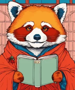 Red Panda Reading Book Diamond Painting