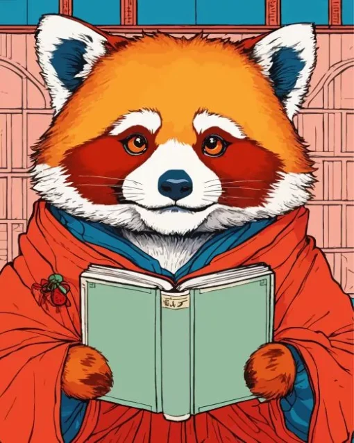 Red Panda Reading Book Diamond Painting