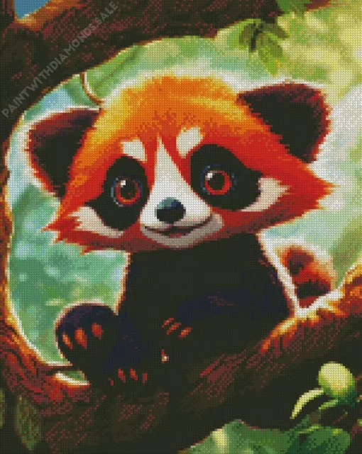 Red Panda With Big Eyes Diamond Painting