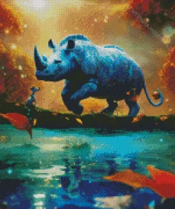 Rhino By Lake Diamond Painting