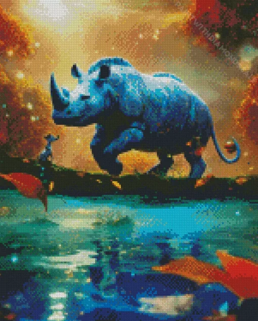 Rhino By Lake Diamond Painting