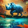 Rhino By Lake Diamond Painting